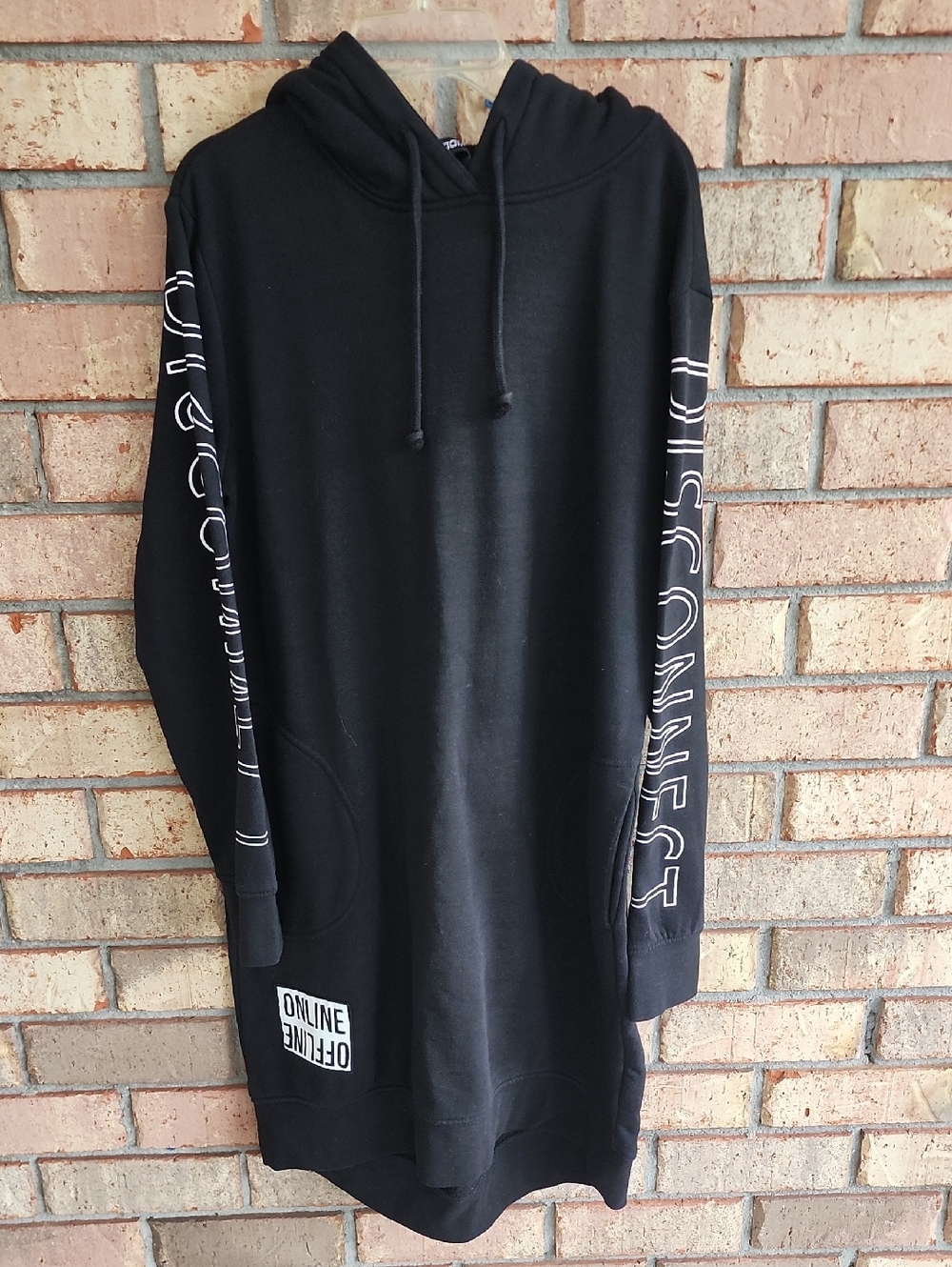 Divided H&M Size 10 Black Hoodie Dress with Sleeve Graphic